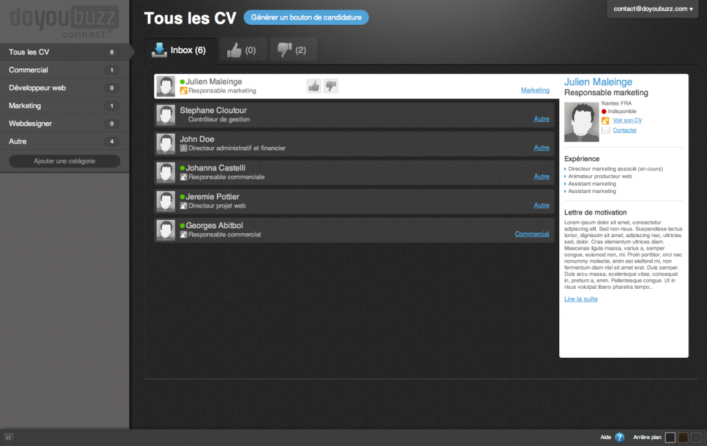 DYB Connect - Espace de gestion des CV